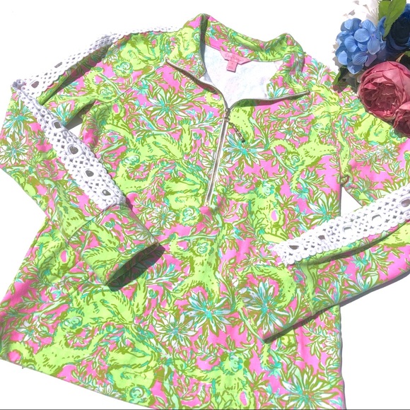 Lilly Pulitzer Tops - Lilly Pulitzer Popover Size S Monkeys Green Lace